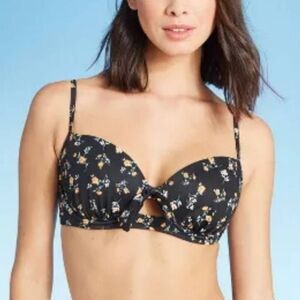 Shade & Shore 36B black floral padded‎ bikini top whimsigoth cottage boho